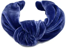 Silk velvet knot headband - cornflower blue