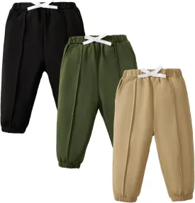 SOBOWO Baby Boy Sweatpants Jogger Pants Toddler Boys Solid Elastic Waist Letter Patched Active Bottoms Fall Winter Clothes