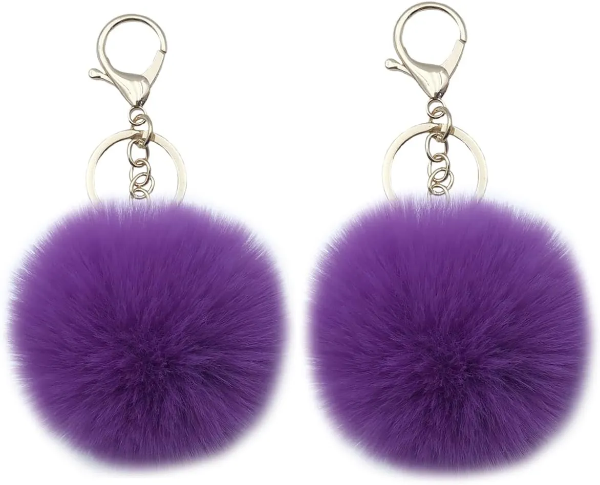 Unpafcxddyig 2PCS Faux Rabbit Fur Ball Pom Pom Keychain for Car Key Ring Phone Handbag Charm Tote Pendant