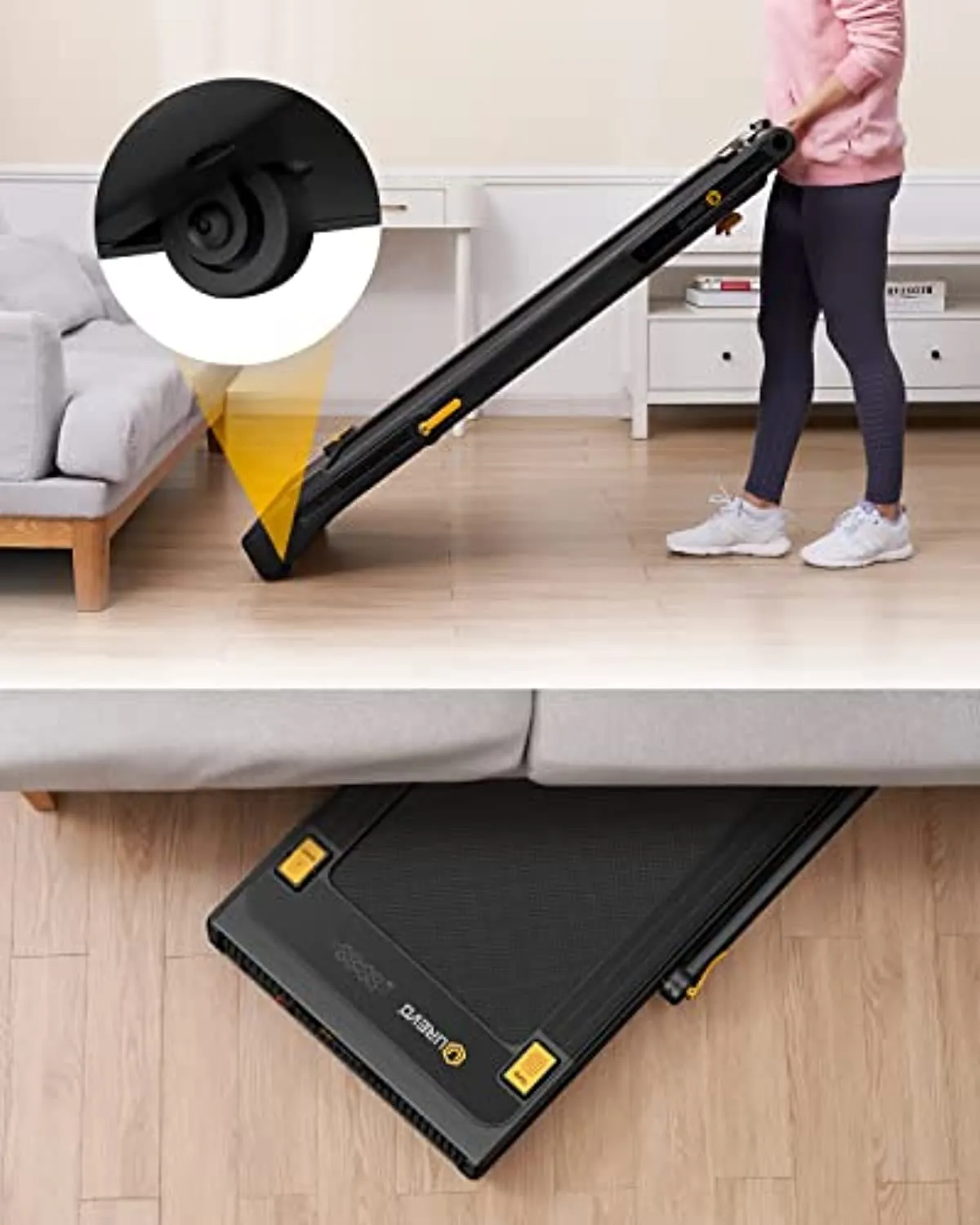 UREVO 2 in 1 Under Desk Treadmill,2.5HP Folding Treadmill with Remote Control,Dual Display,Walking Jogging Machine for Home/Office Use