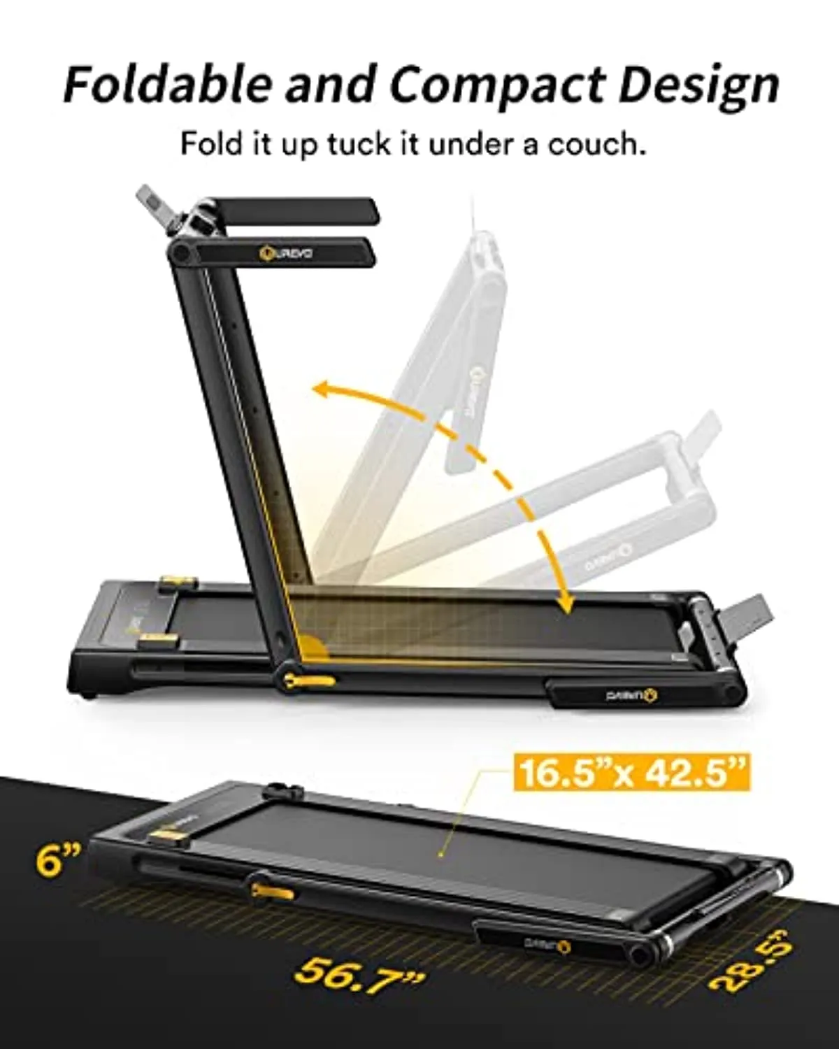 UREVO 2 in 1 Under Desk Treadmill,2.5HP Folding Treadmill with Remote Control,Dual Display,Walking Jogging Machine for Home/Office Use