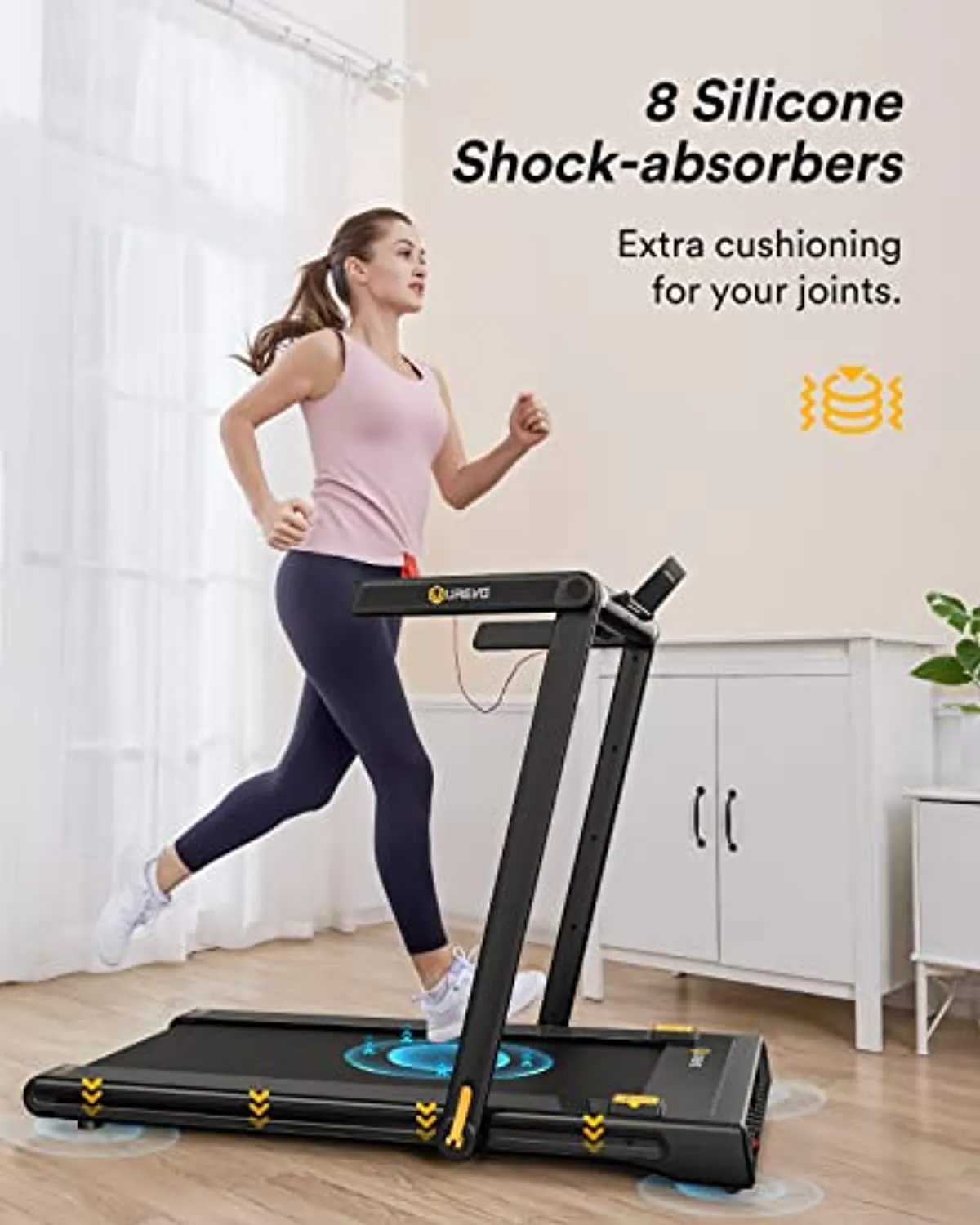 UREVO 2 in 1 Under Desk Treadmill,2.5HP Folding Treadmill with Remote Control,Dual Display,Walking Jogging Machine for Home/Office Use