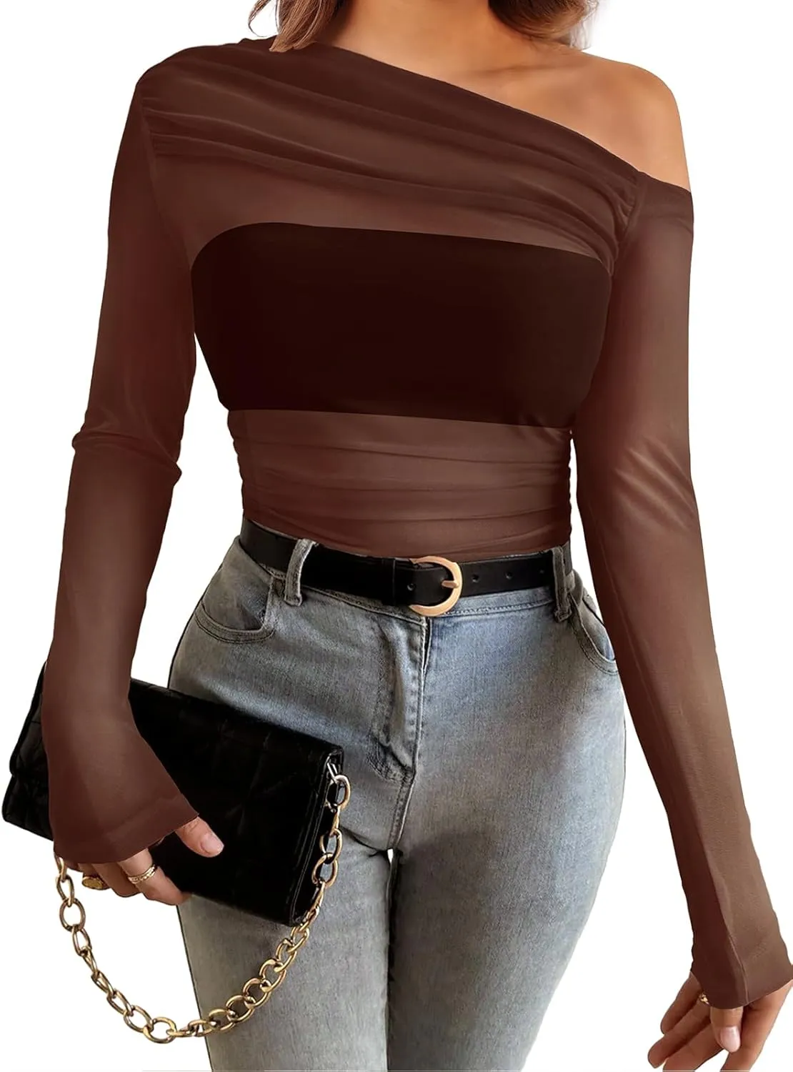 WIHOLL Womens Mesh Sheer Tops Sexy Crew Neck Summer Loose FIt Party Clubwear Shirts