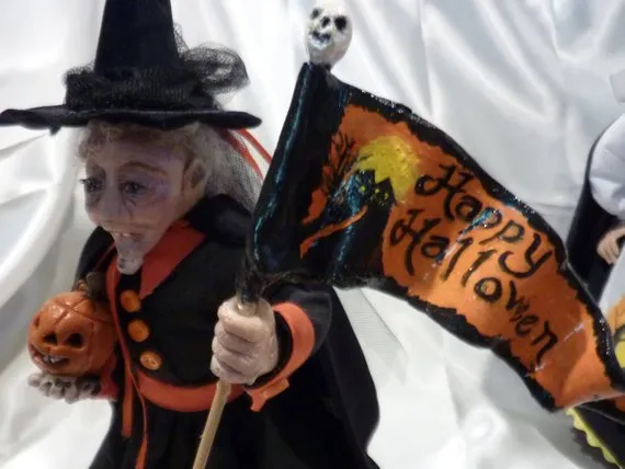 Witch - OOAK Polymer Clay Witch - 9 inches tall, hand sculpted doll - Halloween witch