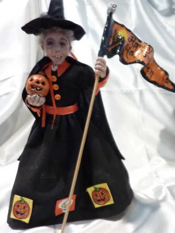 Witch - OOAK Polymer Clay Witch - 9 inches tall, hand sculpted doll - Halloween witch
