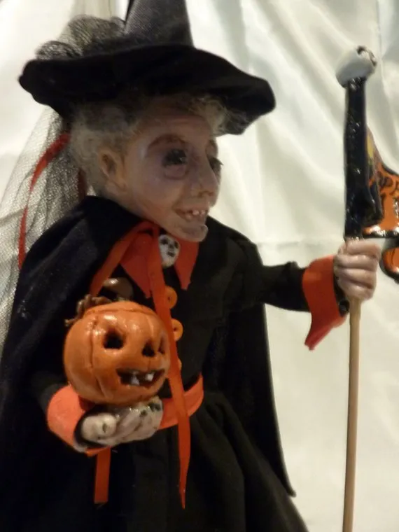 Witch - OOAK Polymer Clay Witch - 9 inches tall, hand sculpted doll - Halloween witch