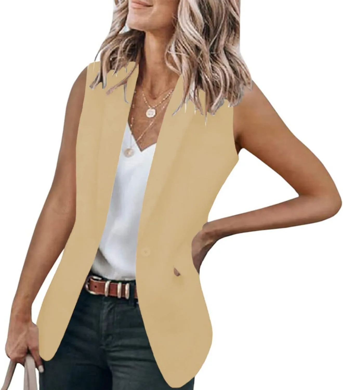 Womens Casual Blazers Work Office Suit Jackets Sleeveless Open Front Office Blazers Bussiness Jackets Work Suit Tops