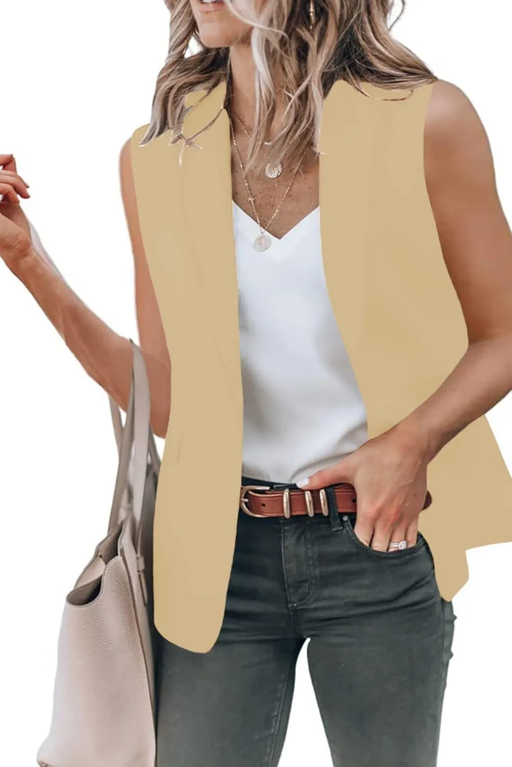 Womens Casual Blazers Work Office Suit Jackets Sleeveless Open Front Office Blazers Bussiness Jackets Work Suit Tops