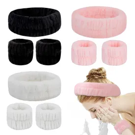 YARIEW 9Pcs Spa Headband and Wristband Set,3 Pieces Makeup Facial Face Wash Head Bands for Skin Care and 6 Pieces Wrist Bands for Washing Face Terry Cloth Headbands for Women and Girls