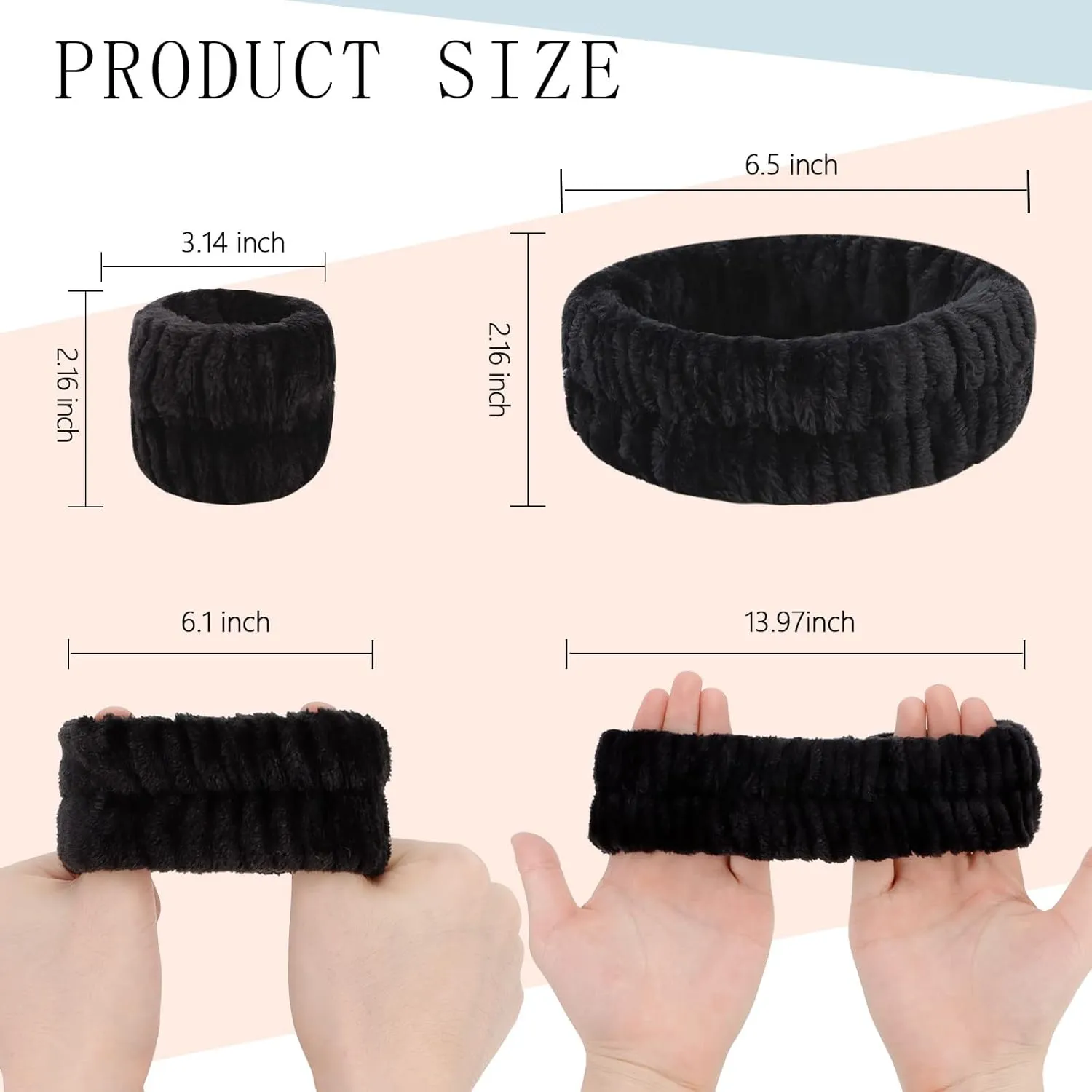 YARIEW Spa Set - 3 Makeup Facial Headbands and 6 Terry Cloth Wrist Bands for Women and Girls (Black)