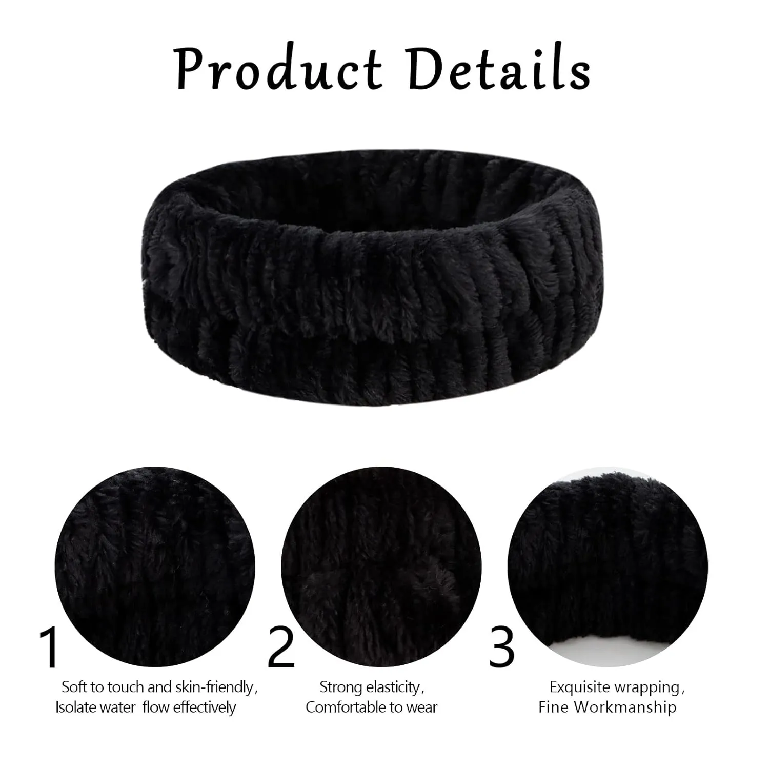 YARIEW Spa Set - 3 Makeup Facial Headbands and 6 Terry Cloth Wrist Bands for Women and Girls (Black)