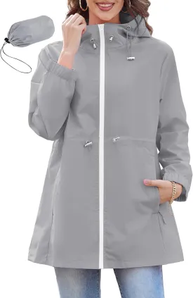 Zando Waterproof Rain Jacket Women Lightweight Raincoat for Women Packable Hooded Windbreaker for Outdoor Travel Hiking